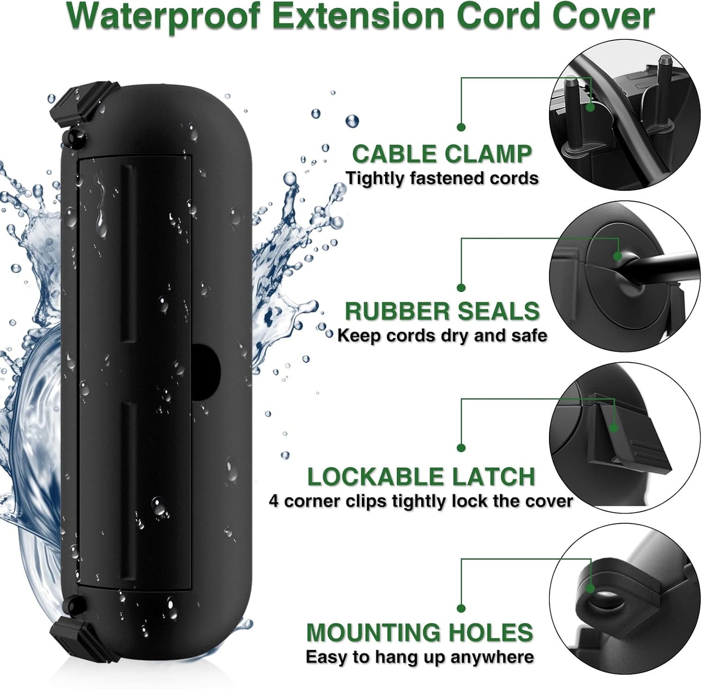 Flemoon [6 Pack] Outdoor Extension Cord Safety Cover with Waterproof Seal, Weatherproof Electrical Connection Box to Protect Outdoor Outlet, Plug, Socket, Christmas Holiday Decoration Light, Black