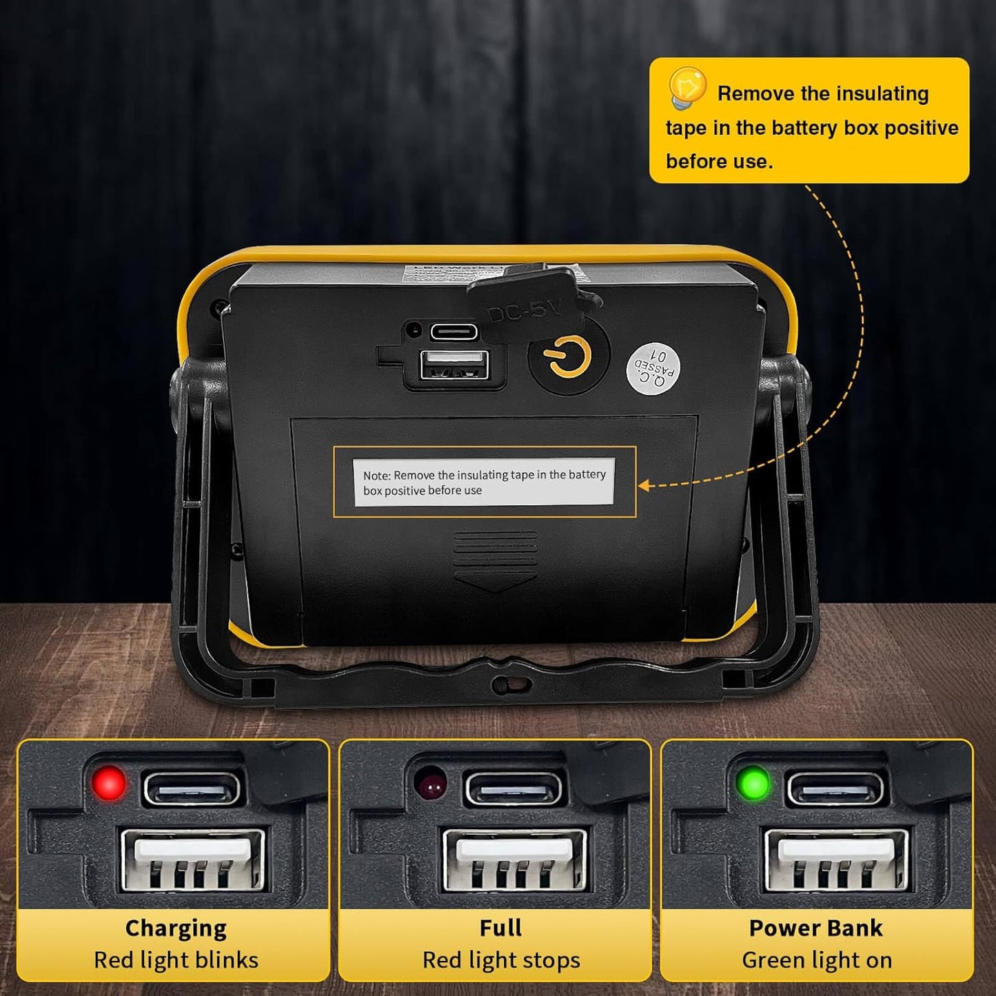 Rechargeable Work Light with Tripod Hole, 40W Portable Flood Light Battery Powered, Waterproof LED Work Lights Cordless Job Site Lighting 180° Rotate for Garage Camping Car Repairing