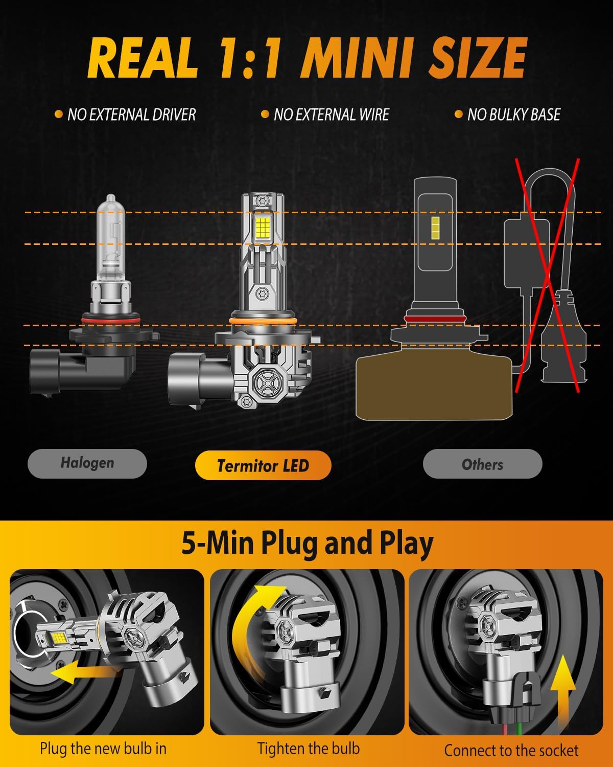 FAHREN Upgraded 9005/HB3 9006/HB4 LED Bulbs Combo, 100000LM 1000% Ultra-Bright, 70000HRS+ Lifespan, 1:1 Mini Halogen Size, Quick Install No Adapter Needed, Pack of 4