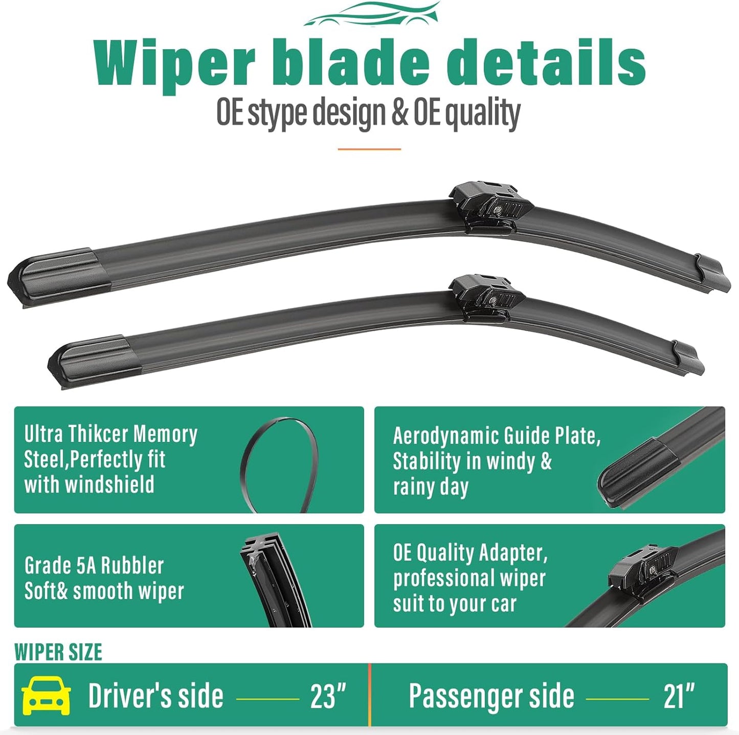 23" 21" 10" Windshield Wiper Blades Replacement for Mini Cooper Countryman 2017 2018 2019 2020 2021 2022 2023 BMW Mini Country Man SUV F60 Premium Front Rear Wipers Set - OEM Quality (Pack of 3)