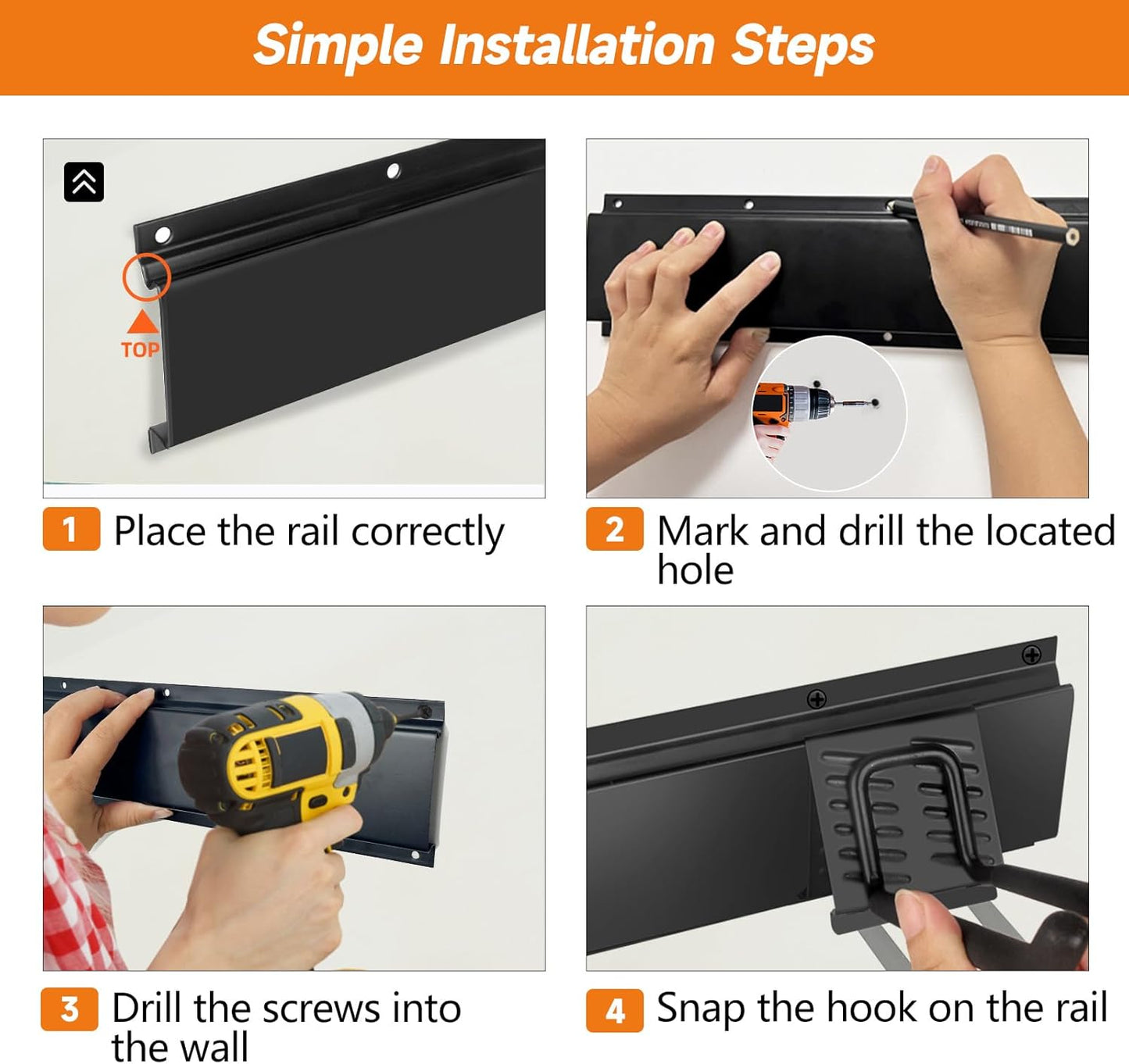 Garden Tool Organizer Wall Mount, Heavy Duty 48 Inches Garage Organization and Storage Racks for Yard Tools with 6 Hooks, Tool Hangers Holders for Hanging Folding Chair, Rake and Shovel