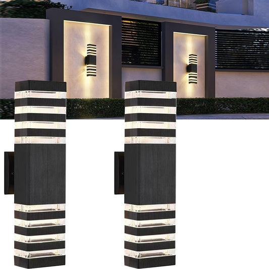 18inch LED Square Up & Down Wall Lights,24W Outdoor Wall Light 4000K Day White Aluminum Body Waterproof IP65 LED Exterior Light Fixtures Wall Mount for House Patio Garage Garden. (2 Pack)