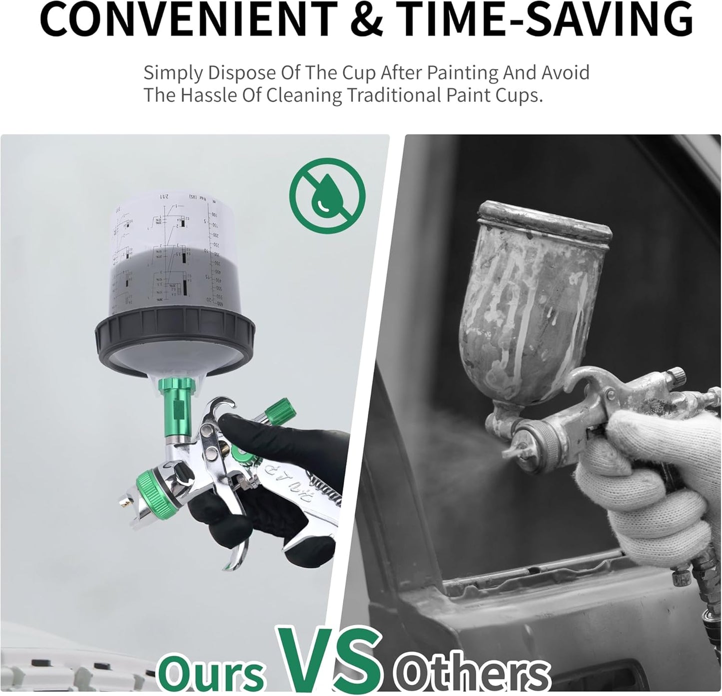 Disposable Paint Spray Gun Cups for Automotive Paint Gun, Paint Mixing Cups 20 Ounce-50 Pack Paint Cups with Lids,1 Hard Cup with Retainer Ring, 1 Cup Adapter, 20 Plugs with 1 Paint Stirrer