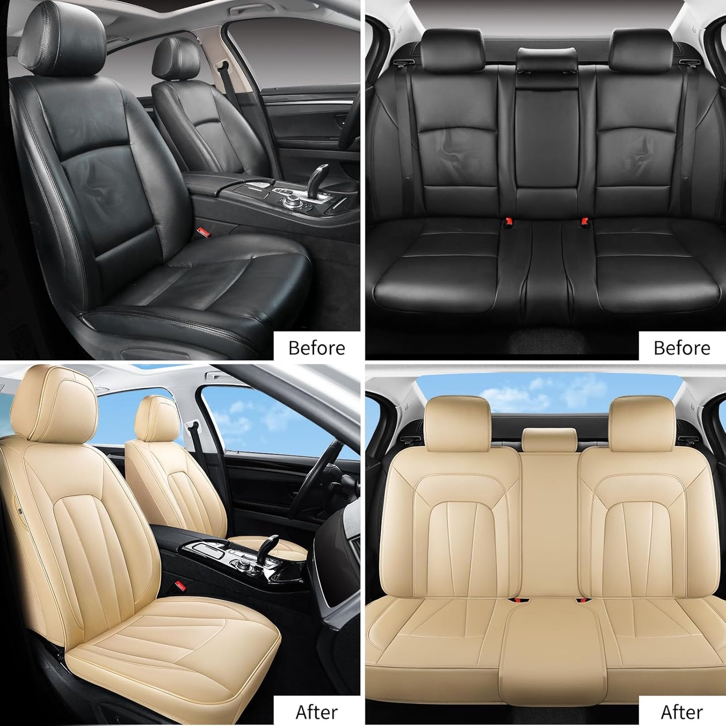 Car Seat Covers Full Set,Breathable and Waterproof Faux Leather Automotive Seat Covers for Cars,Luxury Universal Fit Seat Covers for SUV, Sedans and Trucks,Beige