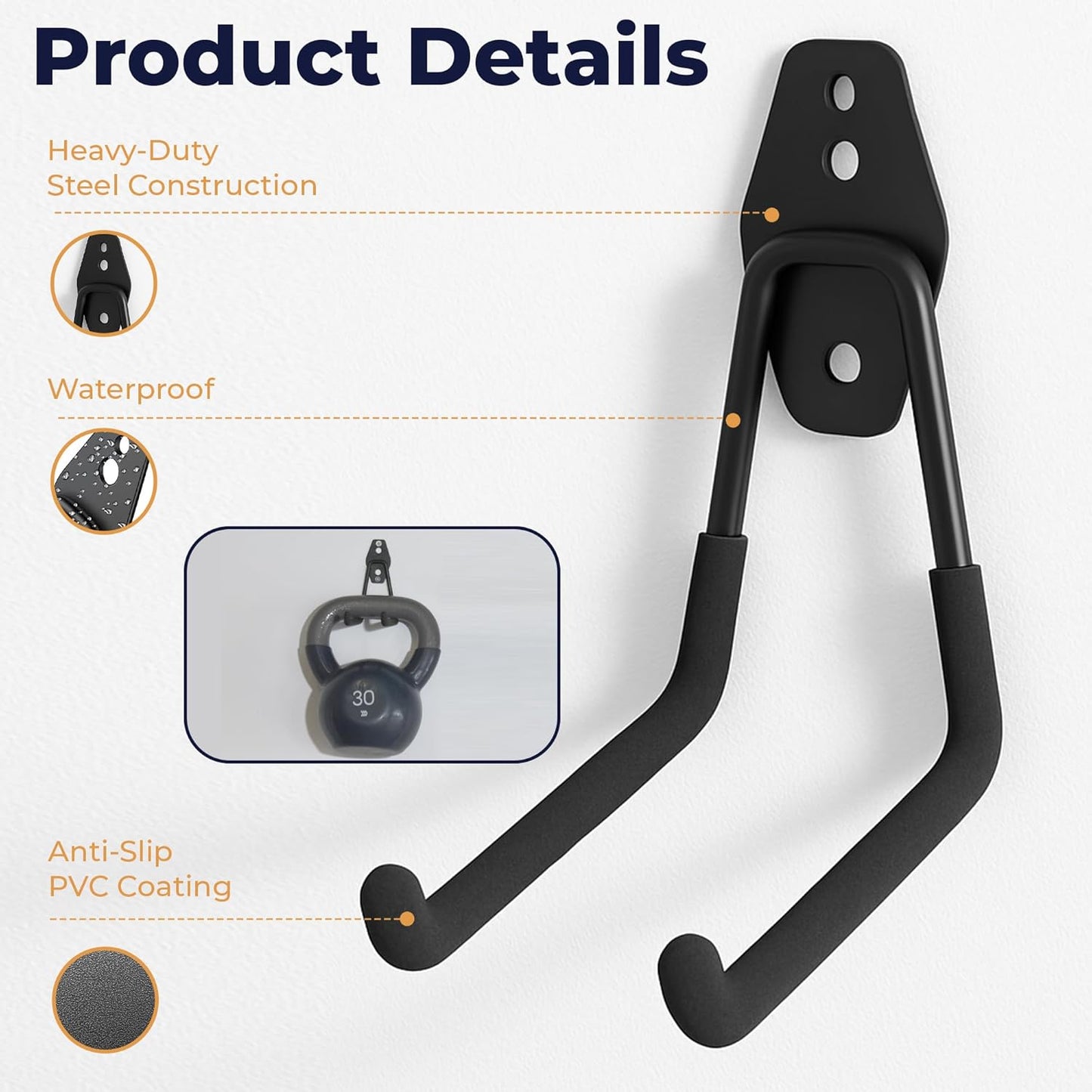 28 Pack Steel Heavy Duty Garage Hooks Storage Hooks with Anti-Slip Coating, Utility Garage Wall Mount Hanger and Organizer for Bikes, Ladder, Rope, Broom, Shovel and Garden Power Tools (28, Black)