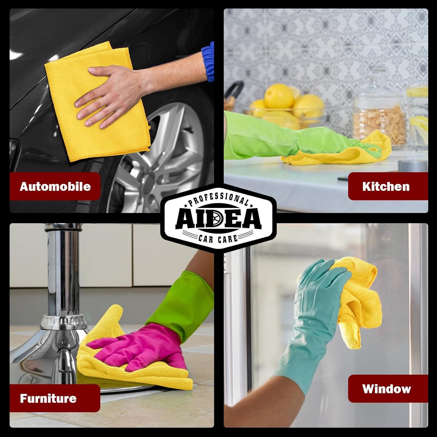 AIDEA Microfiber Cleaning Cloth, 10PK, Microfiber Towels for Cars, Premium All Purpose Car Cloths, Dusting Cloth Cleaning Rags, Absorbent Towels for SUVs, House, Kitchen, Window, 12"×12", Yellow