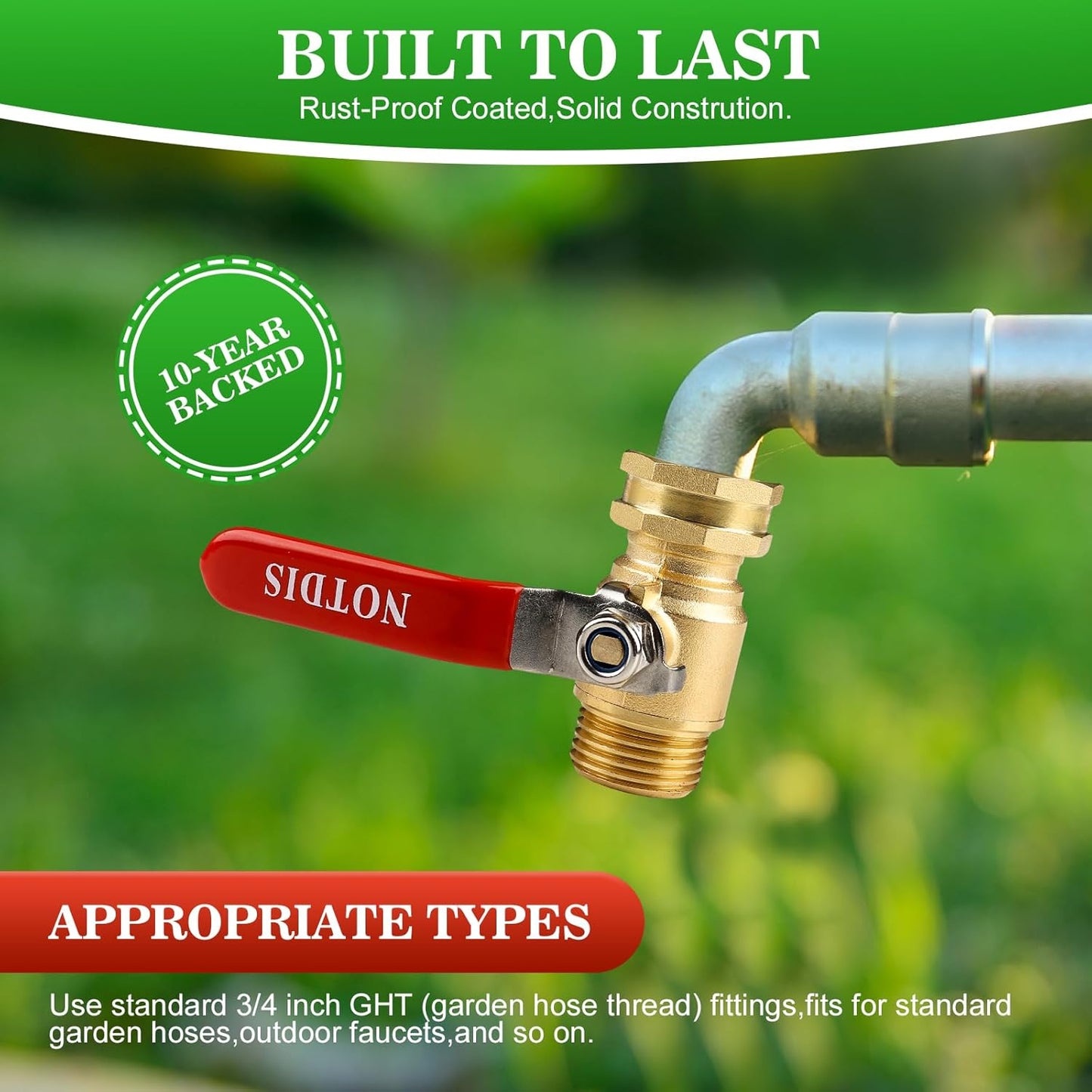 Brass Garden Hose Shut Off Valve with Full-Flow Design - Heavy Duty 3/4" GHT Connector, 304 Stainless Steel Handle - 2 Pack (Corrosion-Resistant)