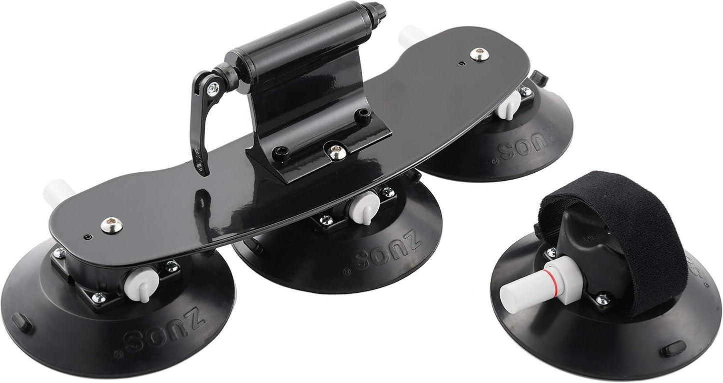 Bike Rack for Car Roof, Vacuum Suction Cup Bicycle Carrier Aluminium Alloy Roof Rack, with 5 Adapters for Most Bikes, 9x100mm/12x100mm/15x100mm/15x110mm/20x100mm/20x110mm (6" Suction Carrier)