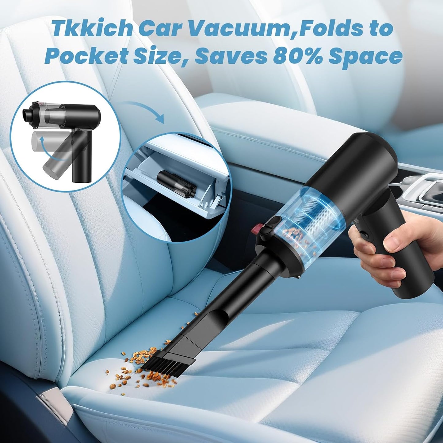 Vac V2 Portable Air Blower/Car Vacuum 90°Foldable 3in1 Handheld Vacuums Cleaner Brushless Motor High Power 16000PA Compressed Air Dusters Cordless Vacuum Cleaners for Car Home