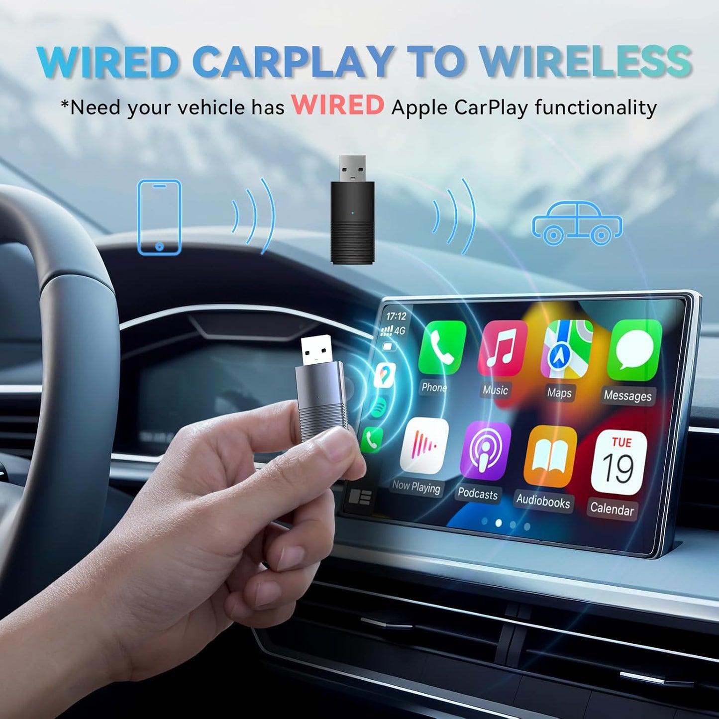 MINIX Wireless CarPlay Adapter for Apple Converts Cars Factory Wired CarPlay to Wireless CarPlay Compatible with iPhone iOS 10+ Slow Latency with USB C