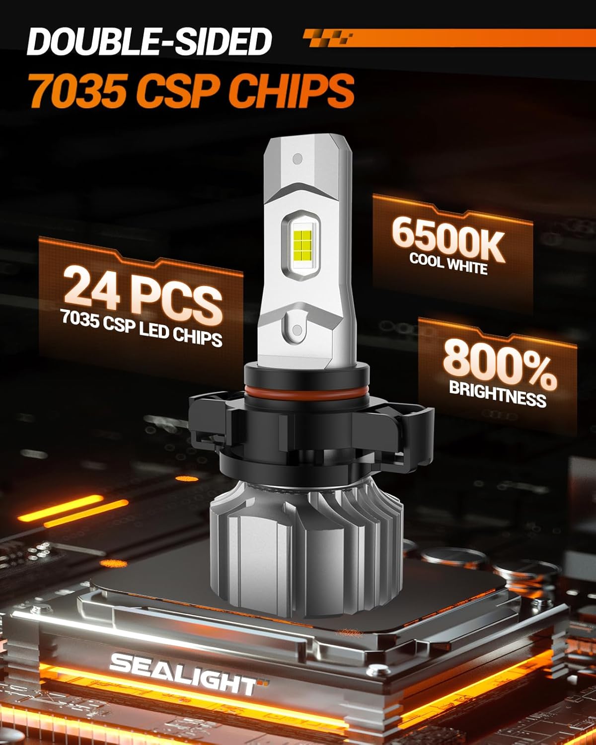 SEALIGHT 5202 LED Fog Light Bulbs or DRL, 18000LM 800% Brightness 5202 5201 PS19W PS24W Fog Lights LED Bulb for Car, 6500K Cool White 984 FT Strong Penetration, 60000 Hours Lifespan, Pack of 2