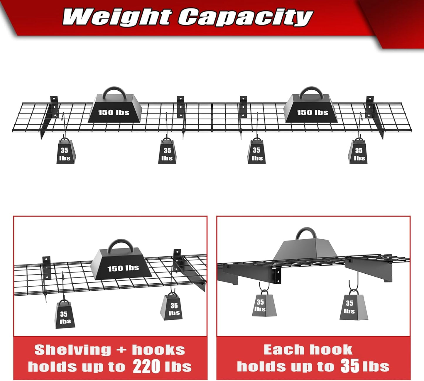 WALMANN 2 Pack Garage Wall Mount Shelves, 45x15 inch Wall Mounted Storage Shelves for Garage Heavy Duty Wall Shelving, Holds Up to 220 Lbs(Black)