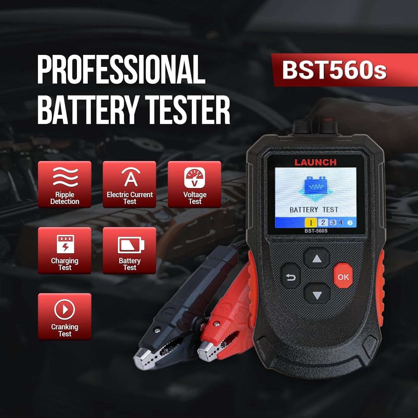 Car Battery Tester, Launch BST-560S 12V Digital Automotive Battery Load & Alternator Tester, Charging Cranking System Analyzer, for Cars Trucks Motorcycles SUVs ATVs RVs Boats