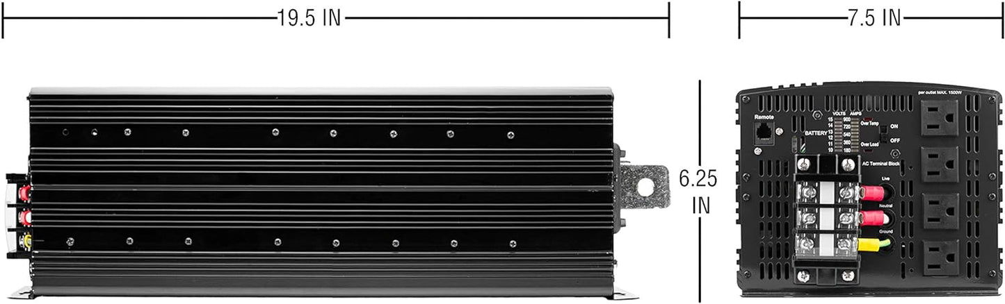 Wagan EL3746 12V 8000 Watt Power Inverter with Remote Control, 16000 Watt Surge Peak, Proline 12 Volt Power Converter for Home RV Camping Van Life Off Grid