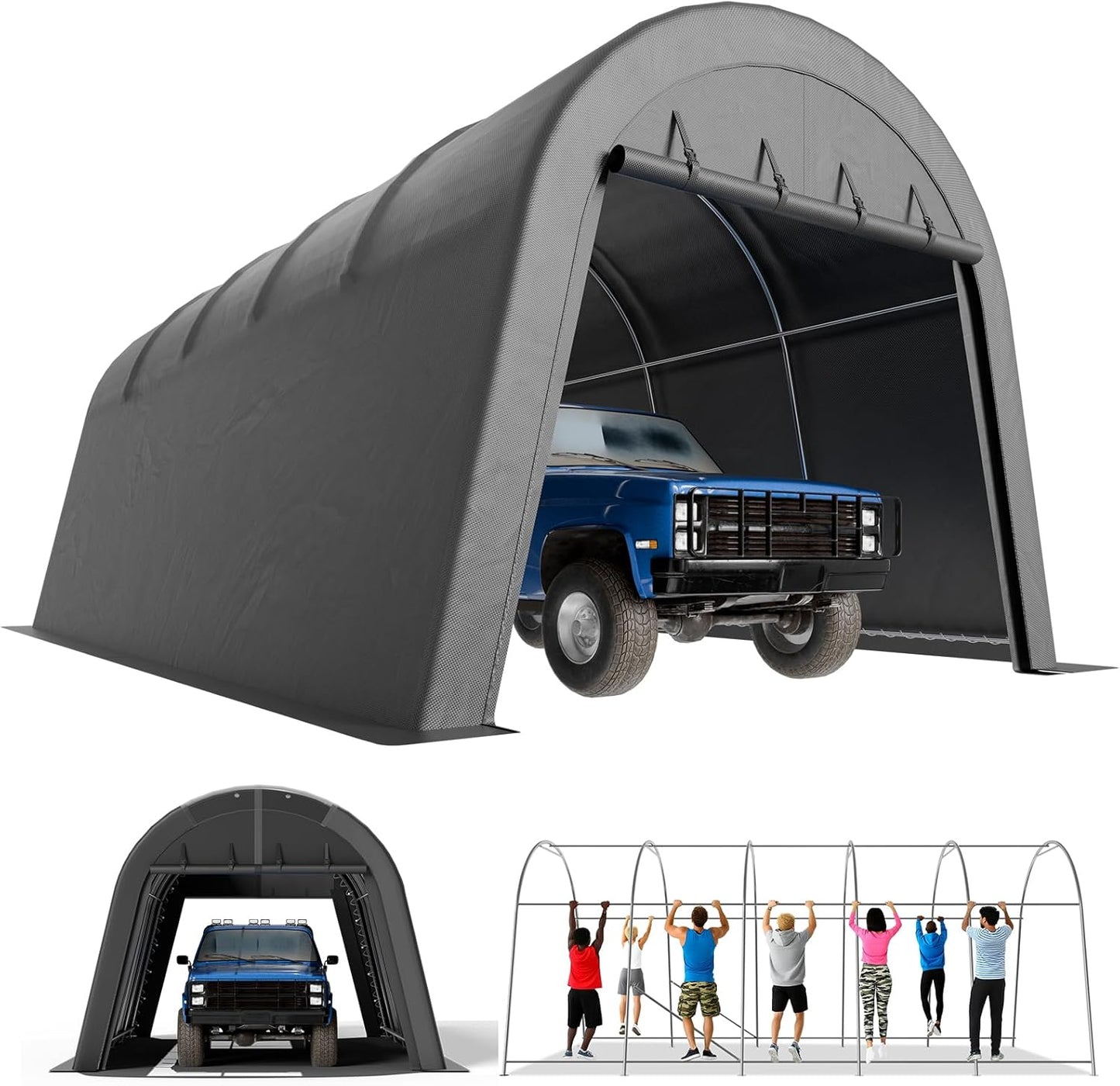 Portable Garage, Carport Canopy 12x20 FT Heavy Duty Car Port with Reinforced All-Steel Frame, Car Tent Garage with Zipper Doors for Outdoor Waterproof and UV Resistant Anti-Snow All Covered Carports
