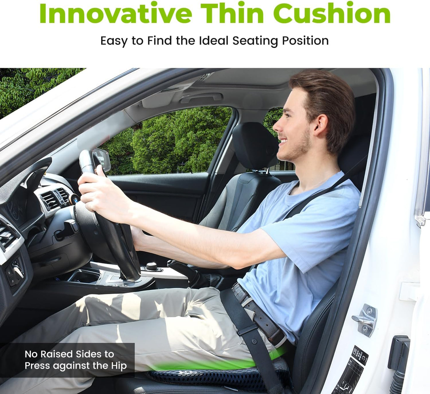 Soft Dense Memory Foam Car Seat Cushion for Driving - Seat Cushion for Car Seat Driver with Wedge Design & Raised Back to Broaden Vision, Provides Comfort for Lower Back & HIPS (Passenger Use Too)