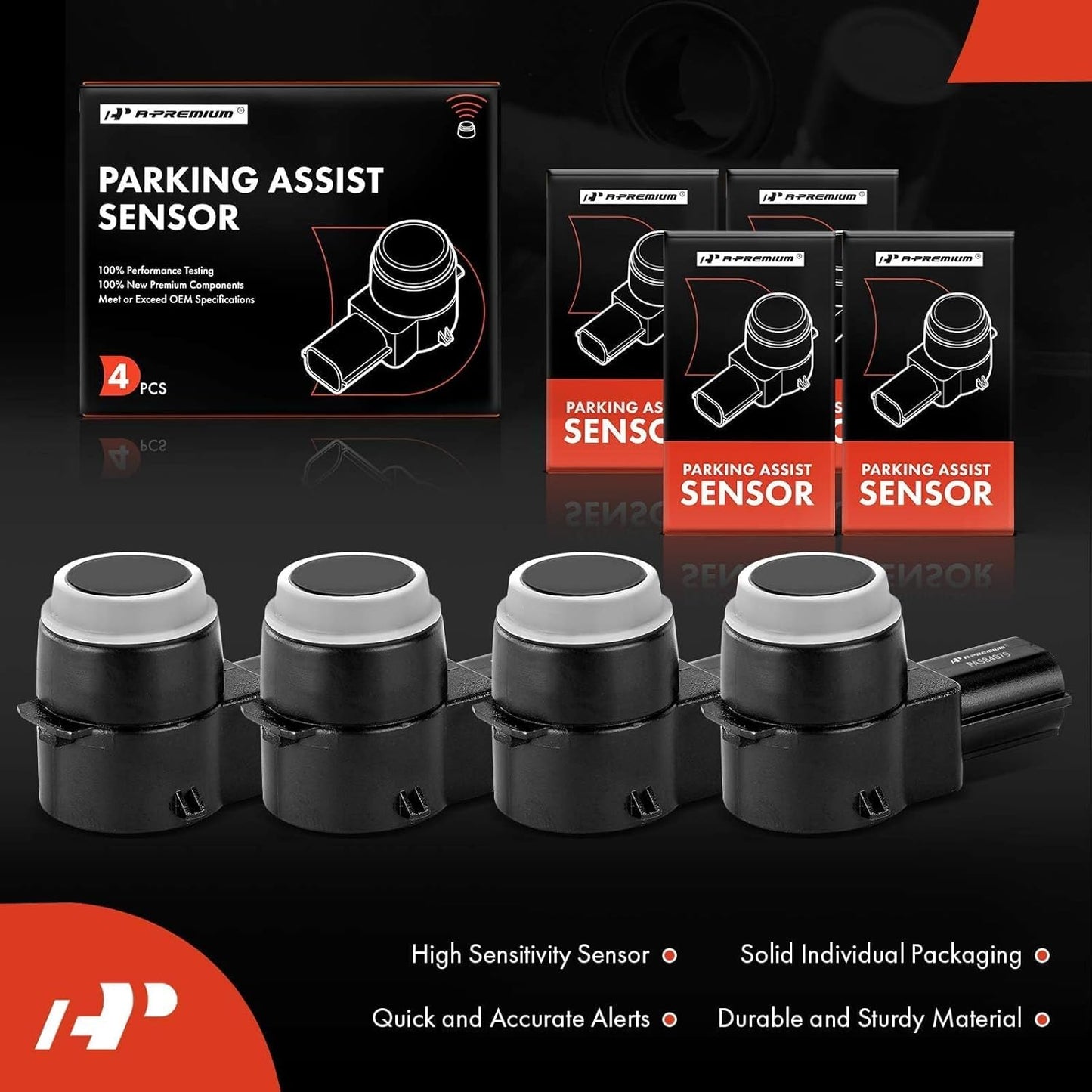 A-Premium 4-PC Reverse Backup Parking Aid Assist Sensor Compatible with Chevy, GMC, Buick, Cadillac & Saturn Models - Silverado, Traverse, Tahoe, Sierra, Yukon, Enclave, DTS, SRX, Escalade, Outlook