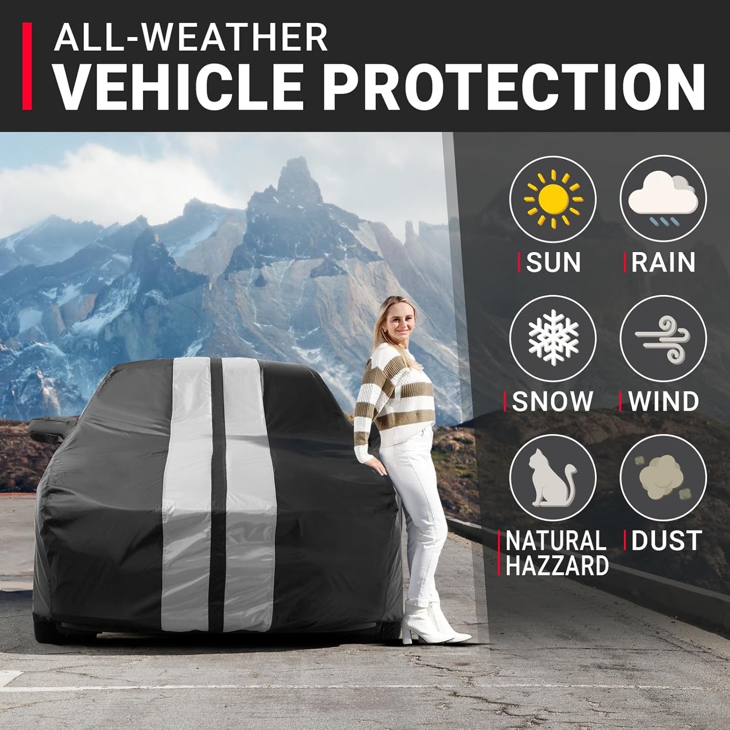 iCarCover Custom SUV Cover for Pontiac Trans AM (1998-2002) Waterproof All-Weather Rain Snow UV Sun Protector Full Exterior Indoor Outdoor Car Cover (Stripe - Black/Gray)