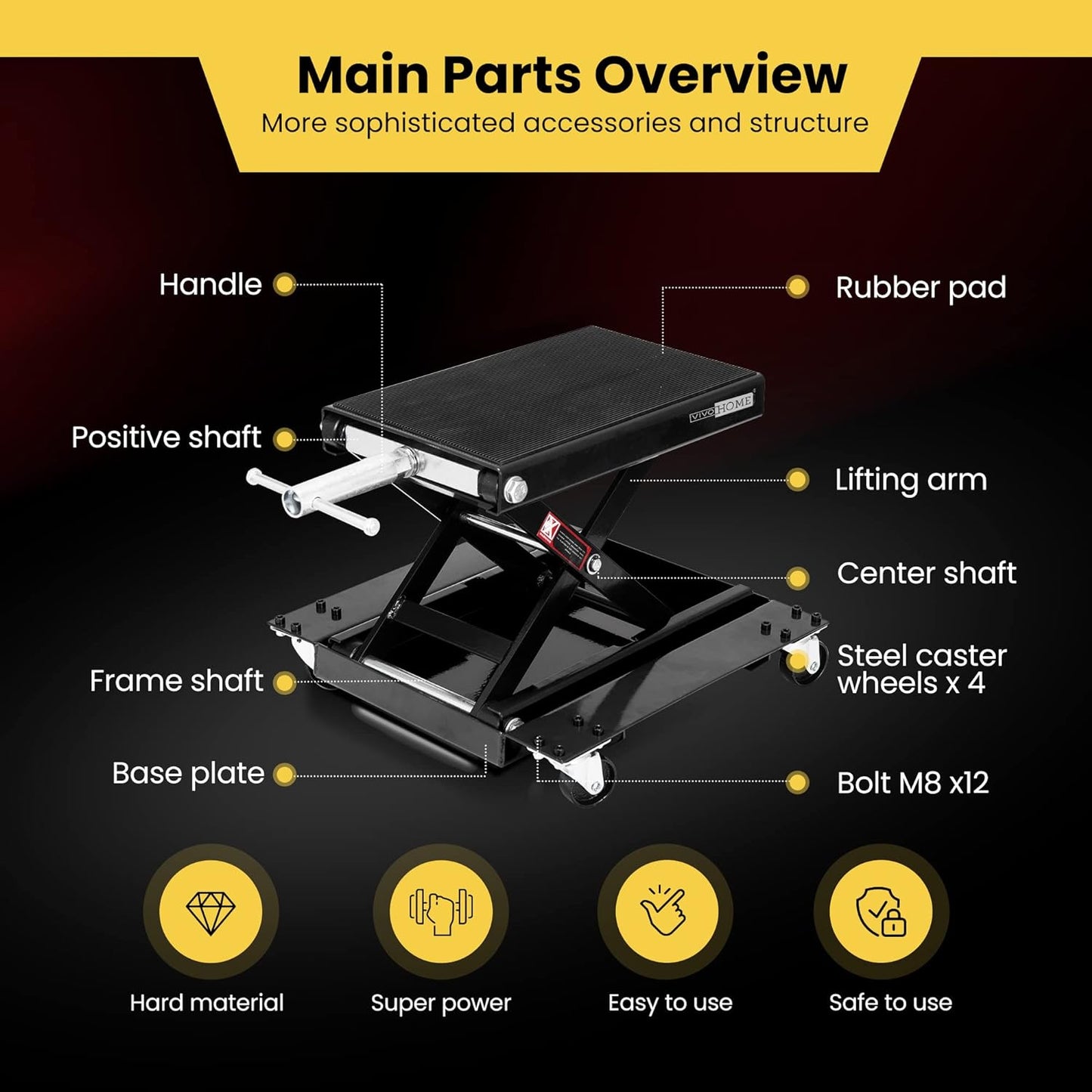 VIVOHOME 1100 Lbs Steel Wide Deck Motorcycle Lift ATV Scissor Lift Jack with Dolly and Hand Crank Bikes Garage Repair Hoist Stand Black