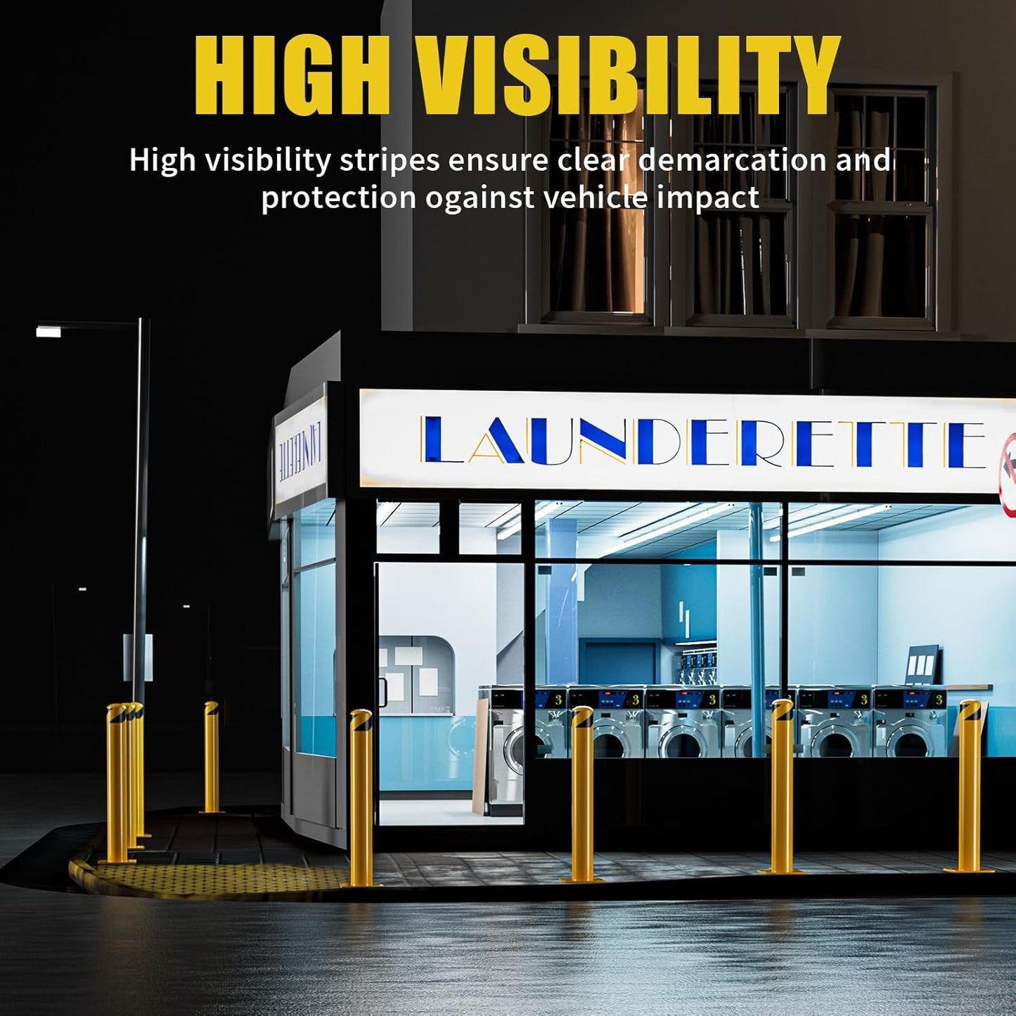 Safety Bollard Post, 36 Inch Height Steel Bollards, 4.5 Inch Diameter Parking Bollard, Yellow Powder Coated Safety Parking Barrier Post, for Traffic Sensitive Areas,10P