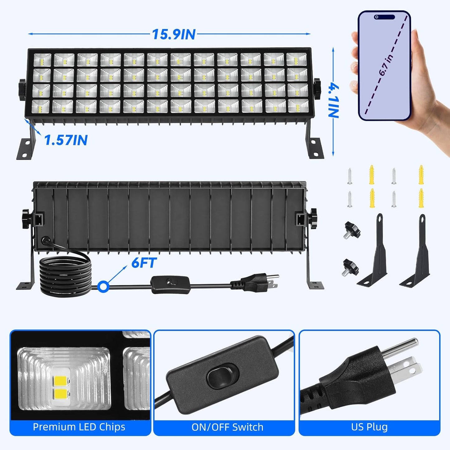 100W LED Shop Light, 11000LM Plug in Garage Light with 6FT Power Cord, IP66 Waterproof Work Bench Shop Lights for Garage, Workshop, Warehouse, Outdoor, Yard, Garden