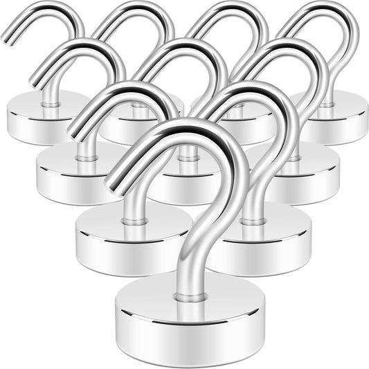 Neosmuk Magnetic Hooks, Cruise Ship Essentials, 30lb+ Heavy Duty Magnetic Hooks for Cruise Cabins, Refrigerator, Grill, Hanging, and Travel | Extra Strong Must-Haves Magnet Hook,Silver,Pack of 10