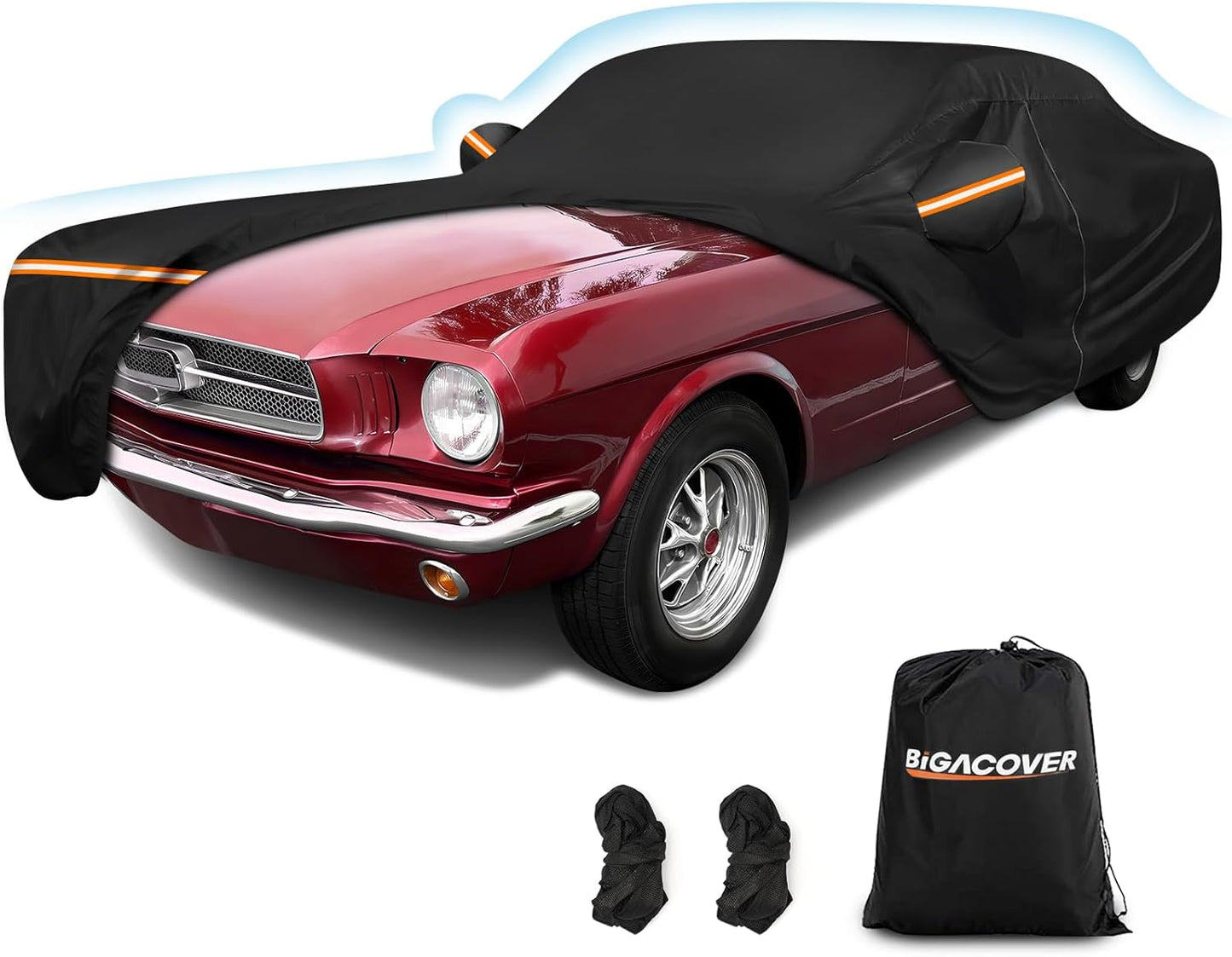 Car Cover for Ford Mustang 1964-1968, Waterproof 210D Oxford Cloth and Cotton Cover Outdoor Full Car Covers with Zipper Windproof Heavy Duty All Weather with Wind, Sun, UV and Dust Protectio