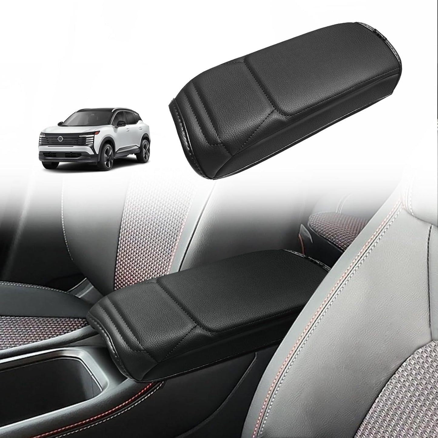 Muslogy Center Console Armrest Cover Compatible with Nissan Kicks S SV SR 2025 Comfort Armrest Pad Arm Rest Cushion Vegan Leather Protector Regular Thick