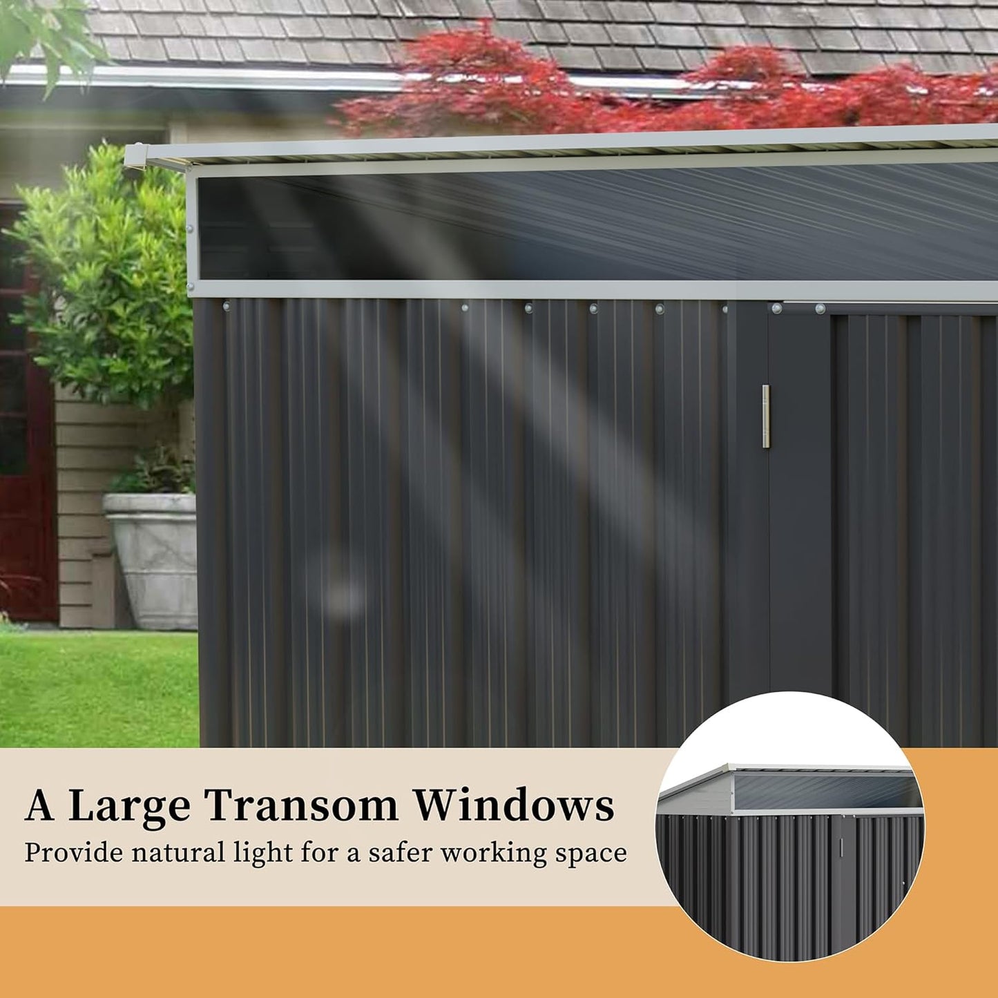 Vongrasig 5 x 3 x 6 FT Outdoor Storage Shed Clearance, Metal Garden Shed with Large Window and Lockable Door, Anti-Corrosion Waterproof Tool Shed for Backyard Patio, Lawn (Dark Gray)