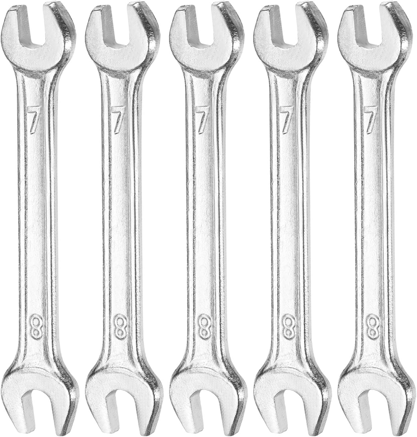 HARFINGTON 5pcs Double Open End Wrench 7mm x 8mm Metric 15 Degree Offset Angle Small Flat Head Wrench Galvanizing Open Ended Spanner for Automotive Repair Furniture Assembly