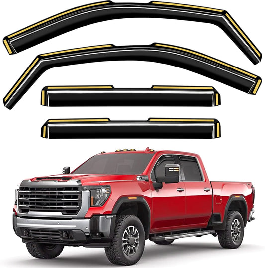 in-Channel Window Rain Guards Fit for Truck Chevy Silverado/GMC Sierra 2500HD 3500HD 2020-2025 Crew Cab Extra Durable Window Visors Window Deflectors Vent Shades Car Accessories-4 pcs 2-Q12