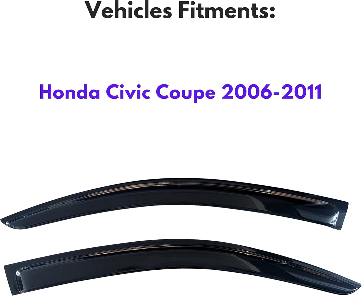 KPY Window Visor Compatible with Honda Civic Coupe 2006-2011, 2PC Rain Guard Side Window Vent Deflectors Tape-On Style, 2006 2007 2008 2009 2010 2011