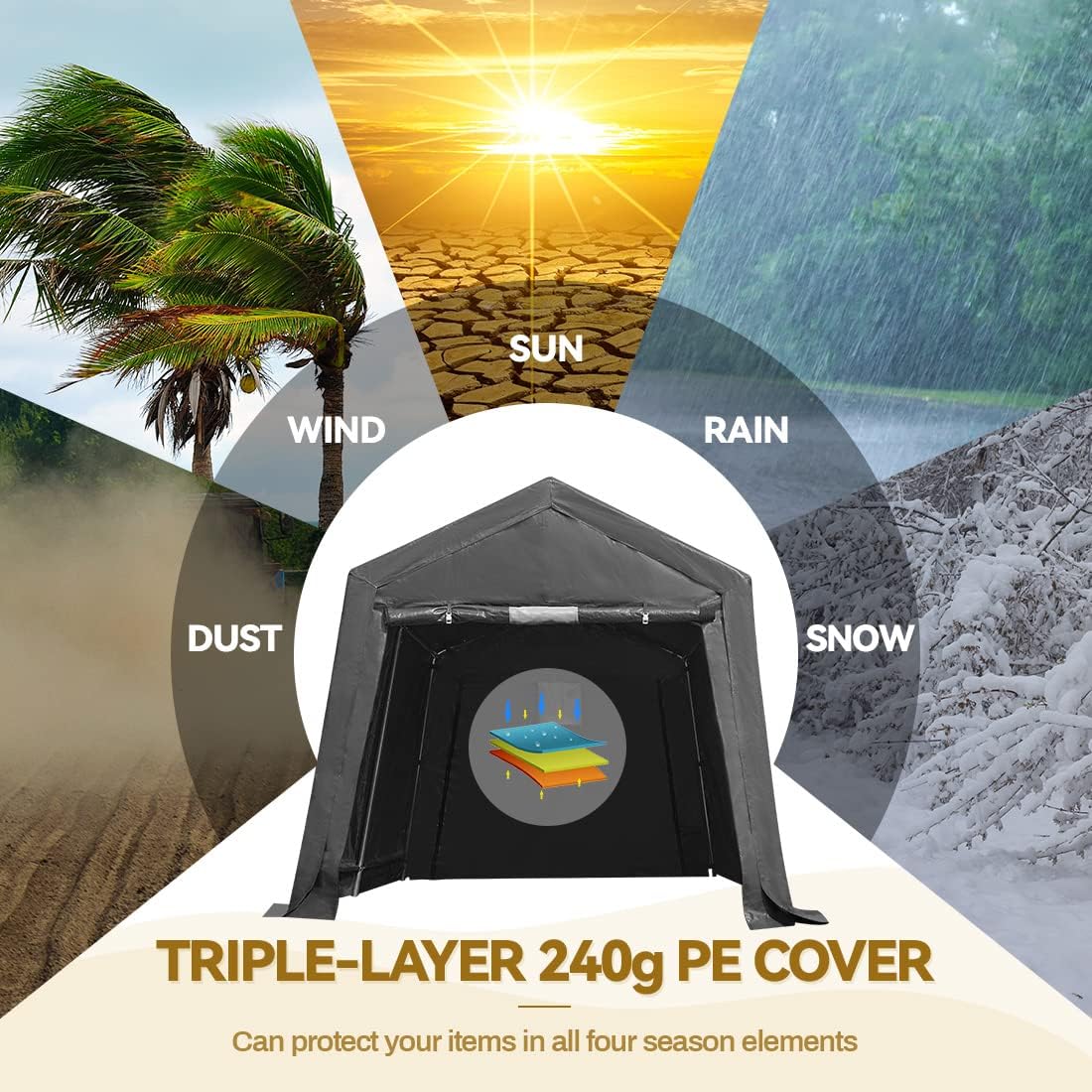 ADVANCE OUTDOOR 10x10 ft Heavy Duty Outdoor Patio Portable Canopy Storage Shelter Shed Carport with 2 Roll up Zipper Doors & Vents for Snowmobile Garden Tools, Gray