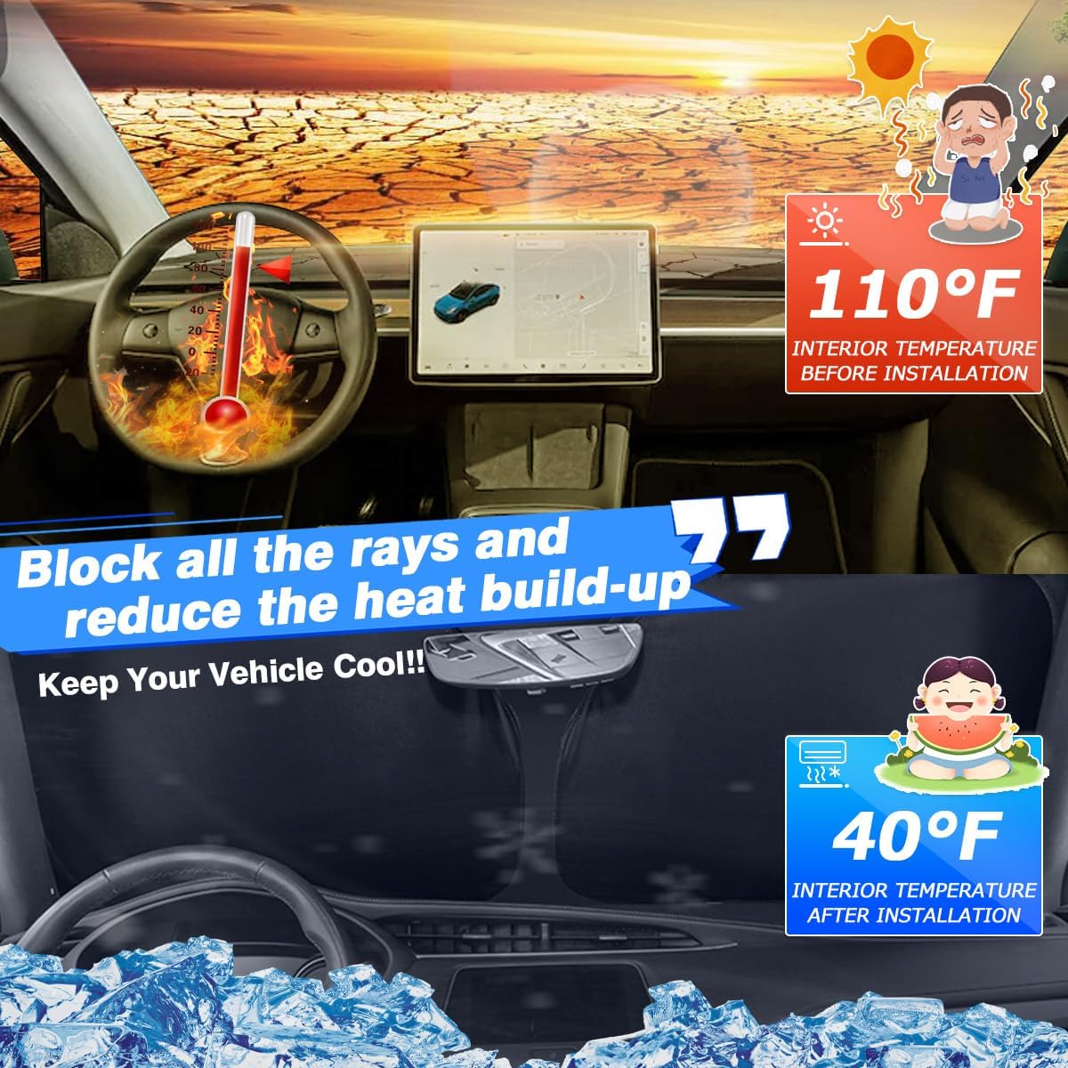 Windshield Sun Shade for 2025 2026 Toyota Camry Accessories Thicken 6-Layer Front Window Sunshade Cover Sun Visor Protector Foldable Block UV Rays Keep Vehicle Cool