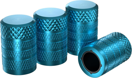 CKAuto Tire Valve Stem Caps, Cyan, 4 pcs/Pack, Anodized Aluminum Tire Valve Cap Set, Corrosion Resistant, Universal Stem Covers for Cars Trucks Motorcycles SUVs and Bikes