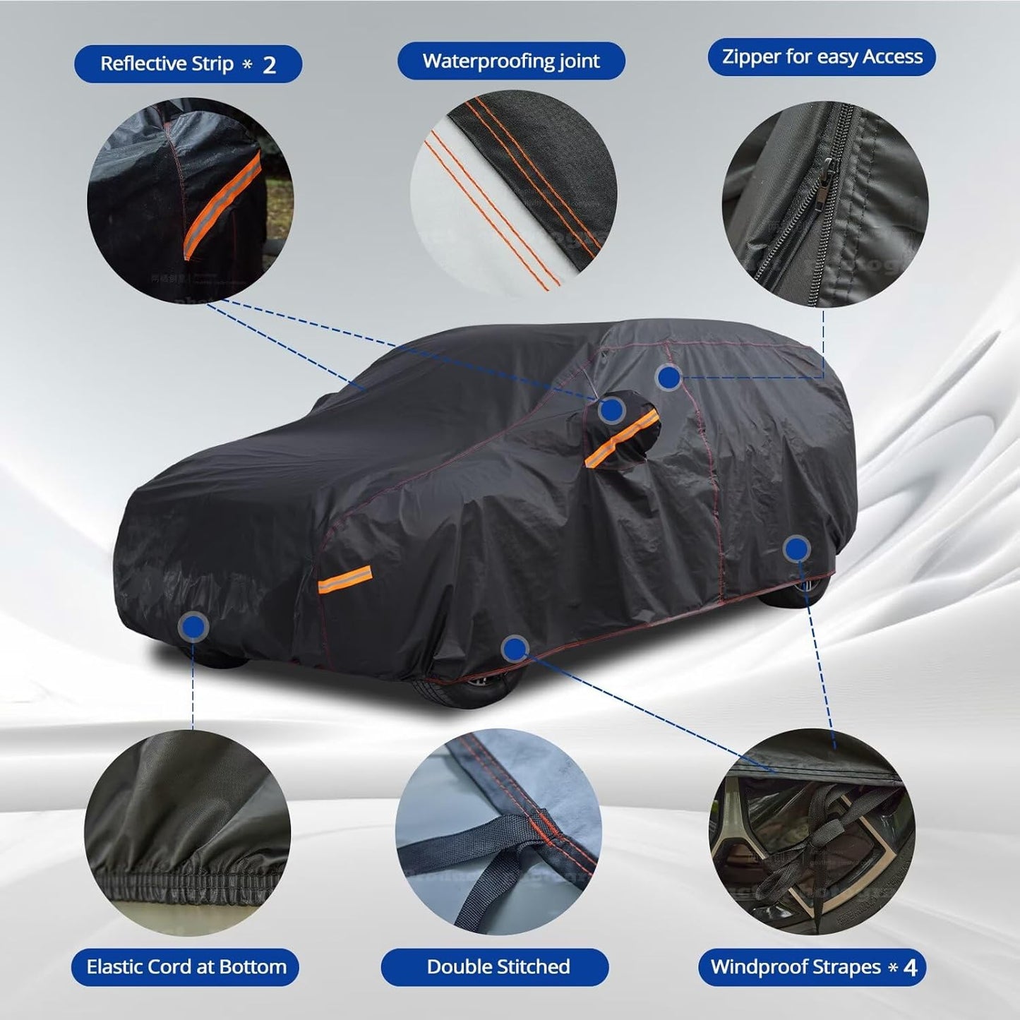 6 Layer Heavy Duty SUV Car Cover Waterproof All Weather Protection with Cotton Liner, Universal Fit Toyota RAV4, Honda CRV, Tesla Model Y, Audi Q5, Nissan Rogue, Mazda CX-5, Kia Sorento