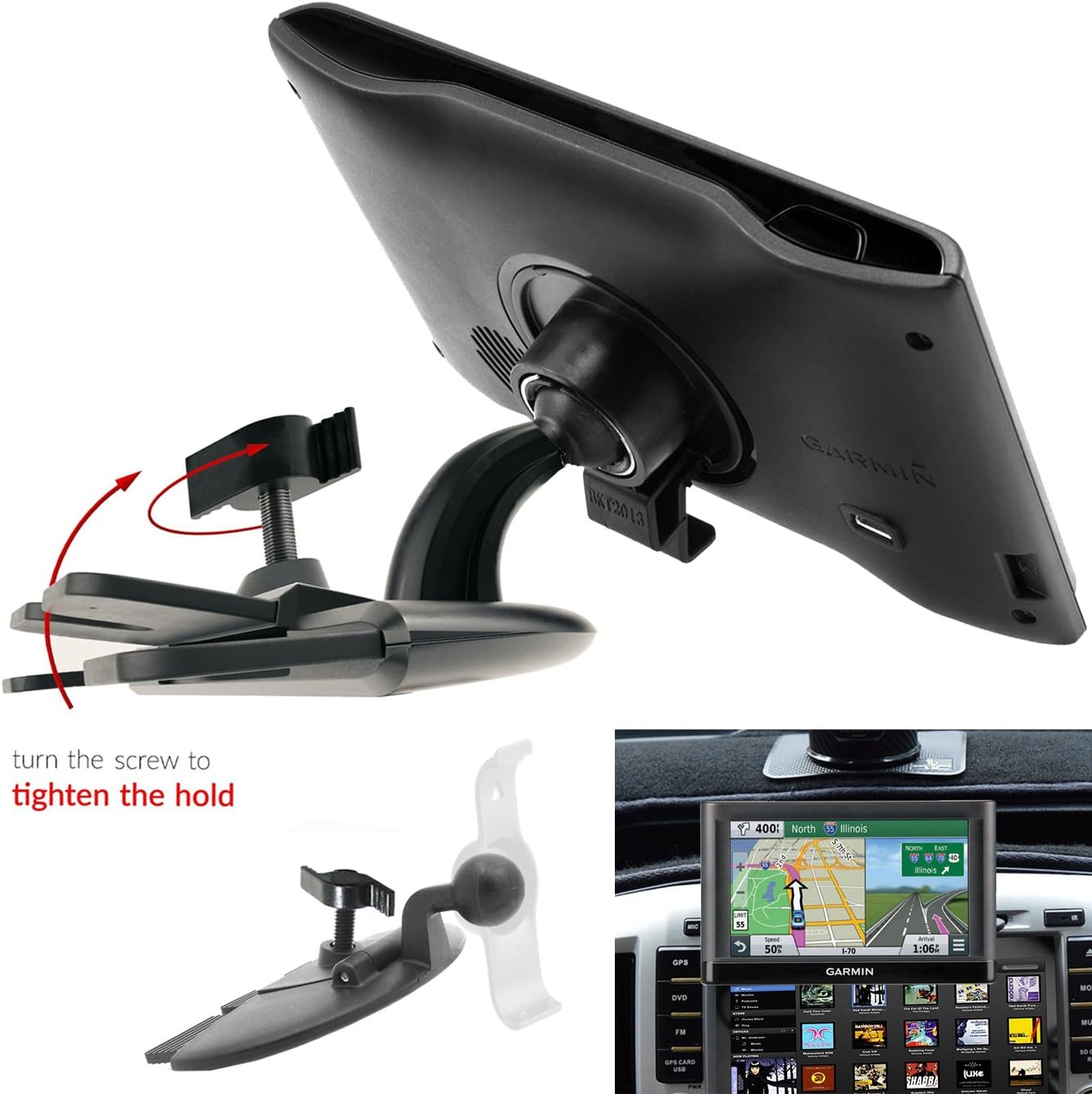 ChargerCity EasyBlade Car DVD Player CD Slot Mount & GPS Bracket Cradle for Garmin Nuvi 52 57LM 58LM 65 67 68 2689 Drive DriveSmart 50 51 52 60 61 LM LMT