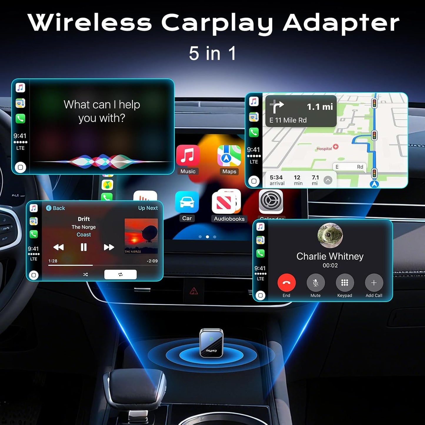 CarPlay Wireless Adapter for iPhone & Android Auto,Plug and Play Mini Size 2 in 1 Apple Wireless CarPlay Adapter,Easy Setup Fit Android & iOS 10+,Extension Cable USB & USB-A/Type-C,Stable Control