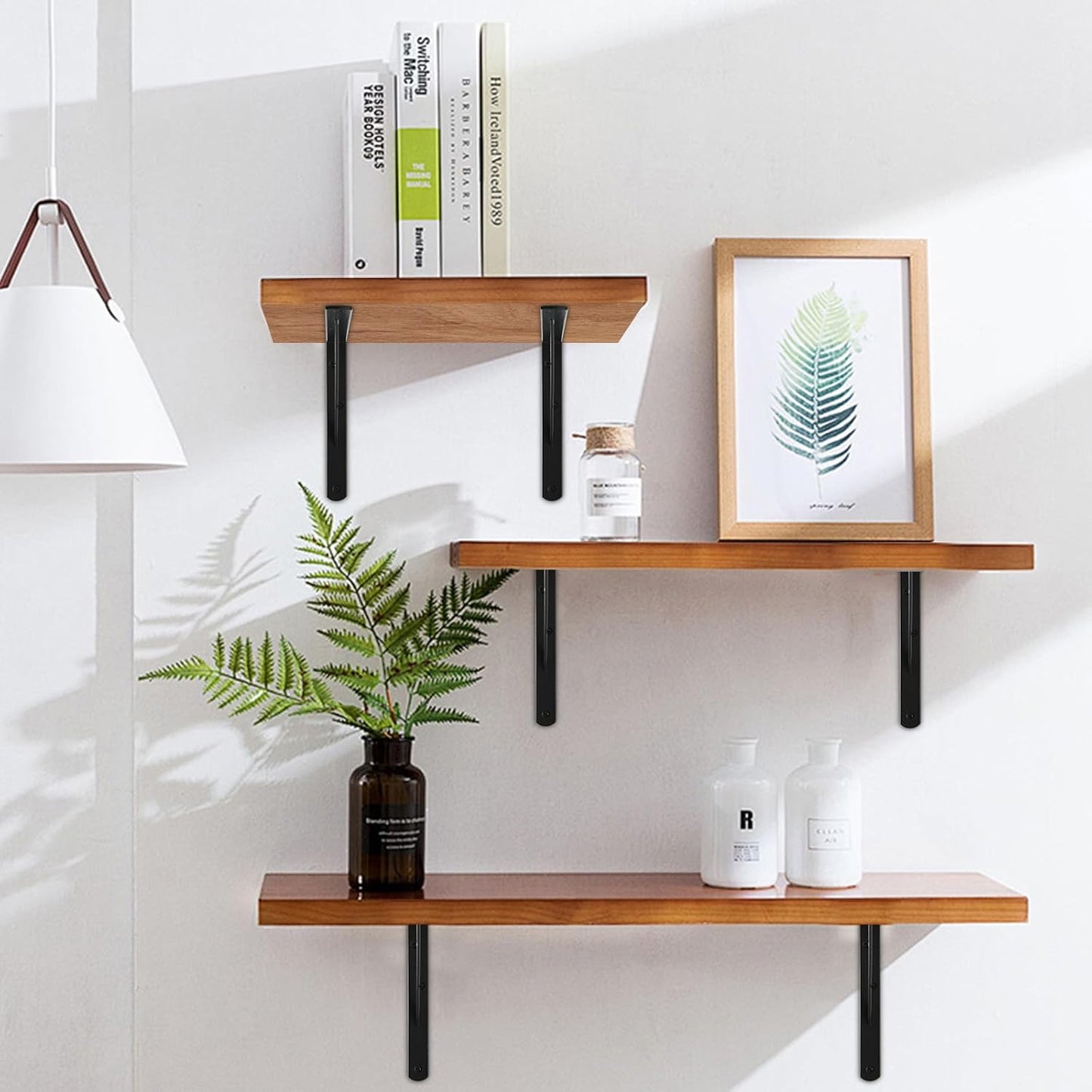 6 Pack L12 x H 8" Black Heavy Duty Shelf Brackets with Screws Metal Shelf Brackets Shelf Support Angle Brackets for Shelves L Brackets Heavy Duty Floating Shelf