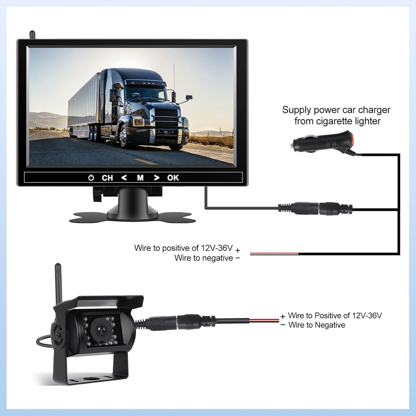 1080P Wireless RV Backup Camera System,9 Inch Reverse Camera Monitor for 4 Channels with IP69 Waterproof Night Vision Backup Camera Front Rear View Camera for Truck/RV/Van/SUV/Pickup