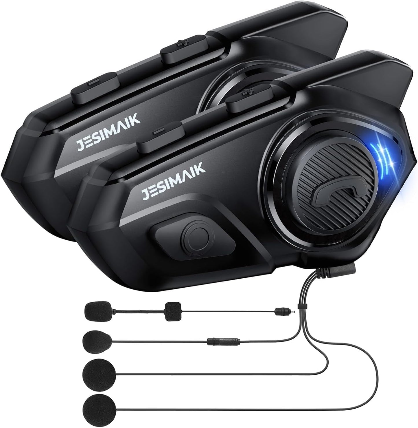 Motorcycle Helmet Bluetooth Headset, 10 Way 2KM Helmet Communication System, Multitasking Audio Motorcycle Intercom, 2 Mics&40mm Speaker, 2 Pack