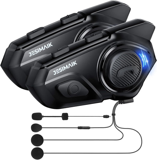 Motorcycle Helmet Bluetooth Headset, 10 Way 2KM Helmet Communication System, Multitasking Audio Motorcycle Intercom, 2 Mics&40mm Speaker, 2 Pack
