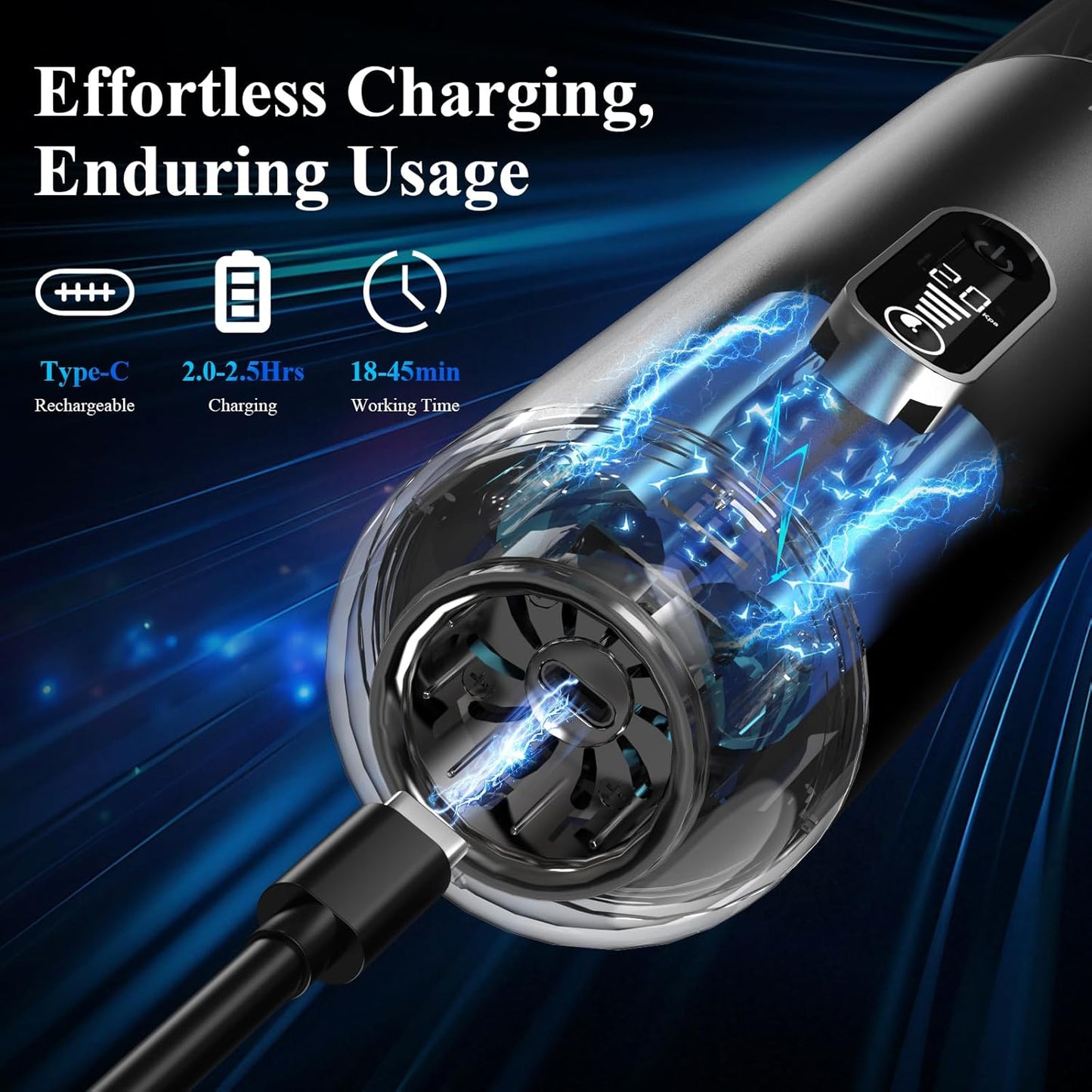 Car Vacuum Portable Cordless - 20000PA High Power Handheld Vacuum with LED Display, 2.5H Fast Charging Up to 45 Mins of Runtime, Hand Vac Cordless Rechargeable for Car Home Corner Cabinet
