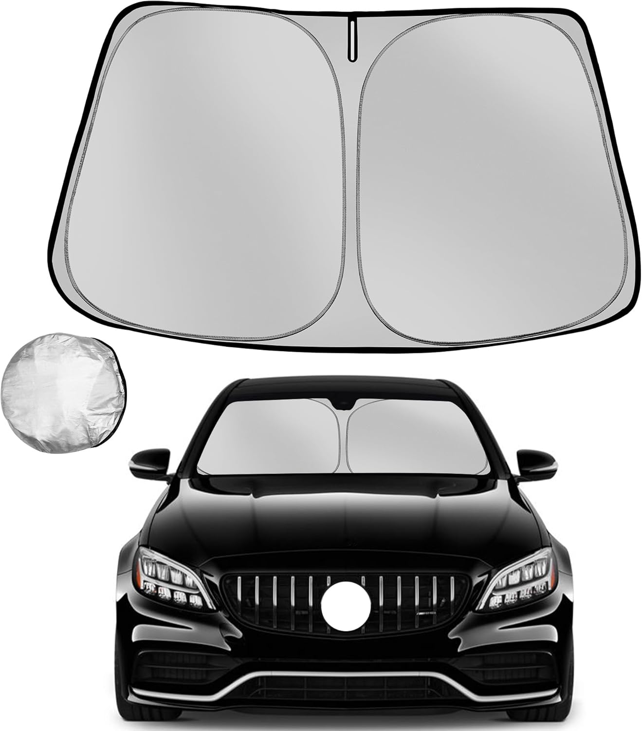 Windshield Sun Shade for 2015-2021 Mer-CED-ES-Ben-z C Class W205 C250 C300 C400 Foldable Sun Sunshade for Car Front Window Blocks UV Rays Automotive Interior Protector Custom Fit Accessories