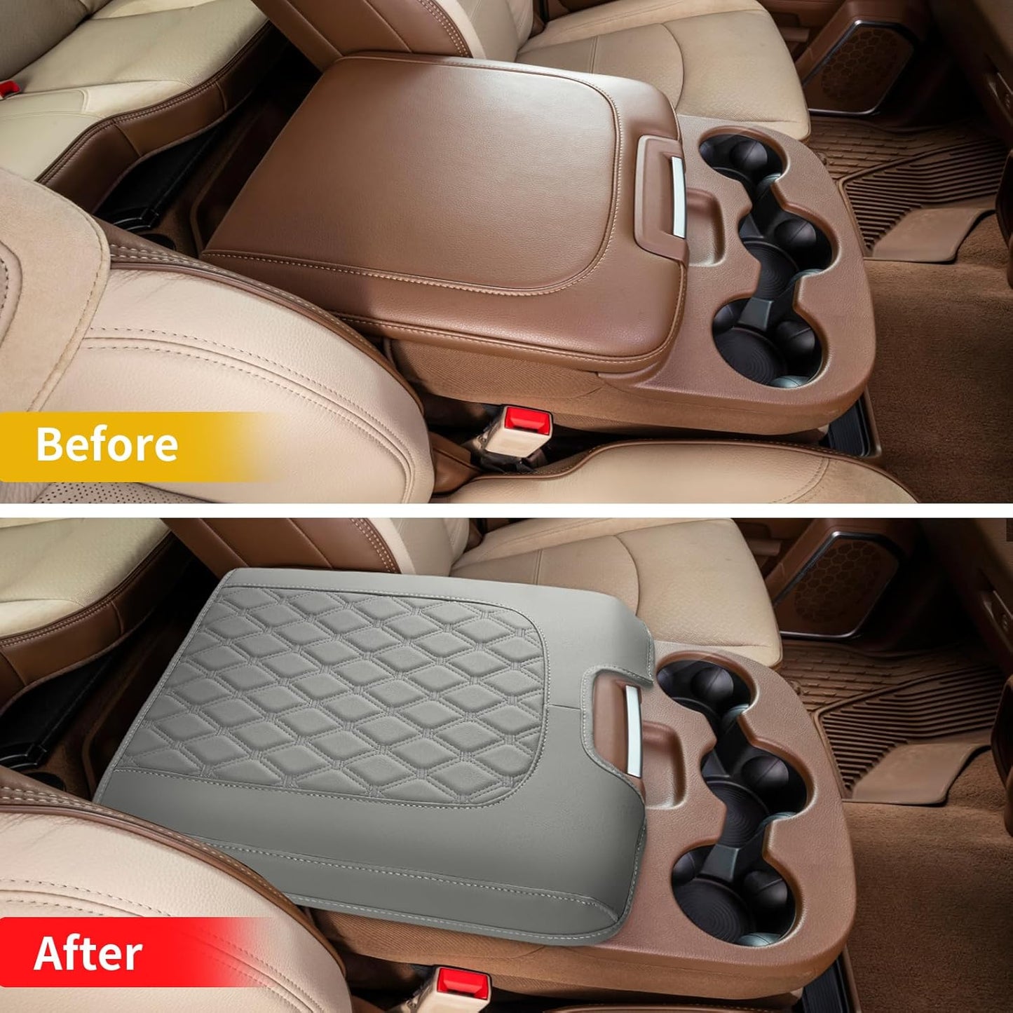 GIANT PANDA Custom Fit Console Cover for 2013-2018 Ram 1500 & 2013-2024 Ram 2500/3500/1500 Classic Model Jump Seat Console - Waterproof Faux Leather Armrest Center Cover - Full Protection - Grey