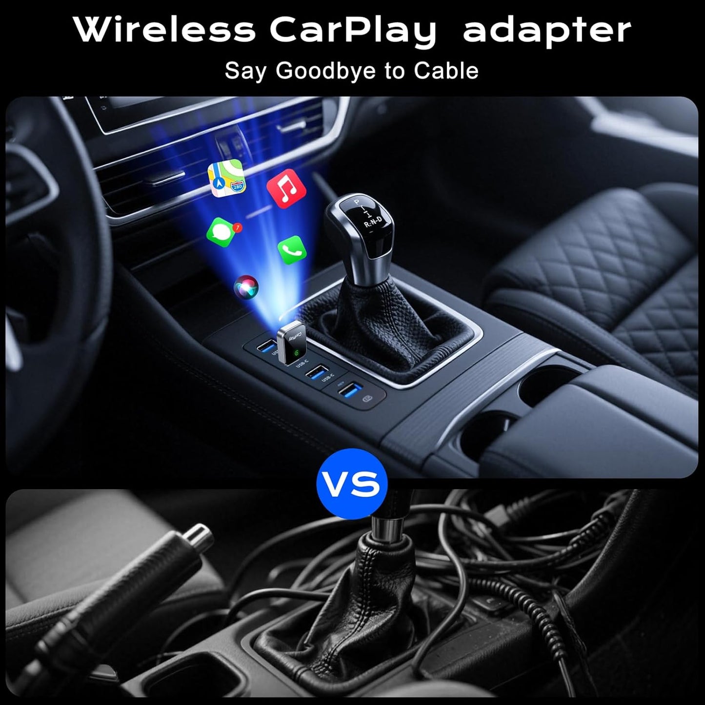 CarPlay Wireless Adapter for iPhone & Android Auto,Plug and Play Mini Size 2 in 1 Apple Wireless CarPlay Adapter,Easy Setup Fit Android & iOS 10+,Extension Cable USB & USB-A/Type-C,Stable Control