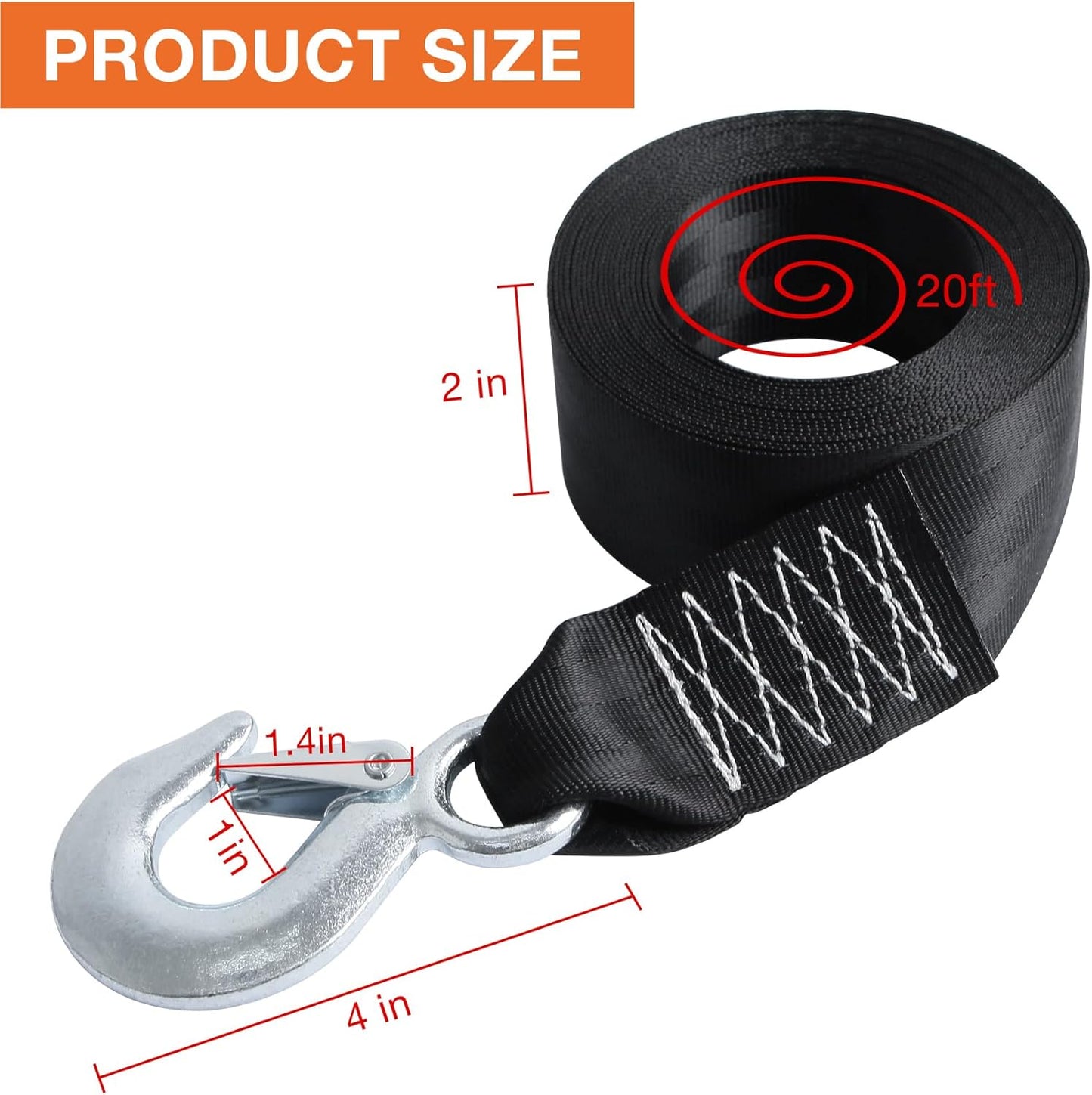 Boat Winch Strap with Safety Snap Hook 2" x 20 Ft for Pontoon/Bass/Fishing Boat Straps Trailer 10000 lbs Tow Ropes for Towing Vehicles, ATV,Jet Ski,Powerboats,Canoe,Kakak,Wave Runner Accessories