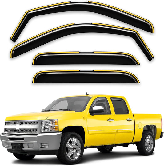 in-Channel Window Rain Guards Fit for Truck Chevrolet (Chevy) Silverado/GMC Sierra 2007-2013 Crew Cab Extra Durable Window Deflectors Vent Visors Shades Car Accessories Visors Rain Guards