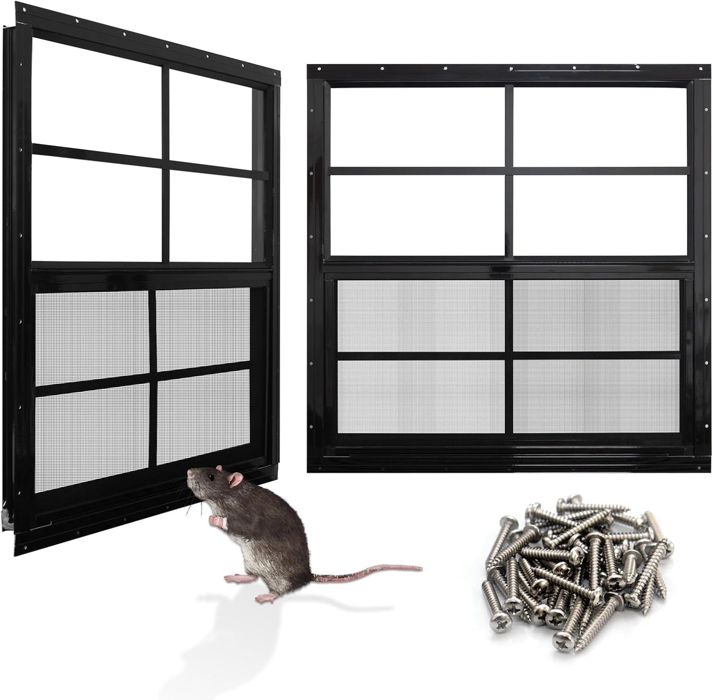 NeatiEase Upgraded Shed Windows 2 Pack, 36" x 36" Windows with Tempered Glass and Stainless Steel Screen for Shed, Chicken Coop, Playhouse, Household, Garage(Black)