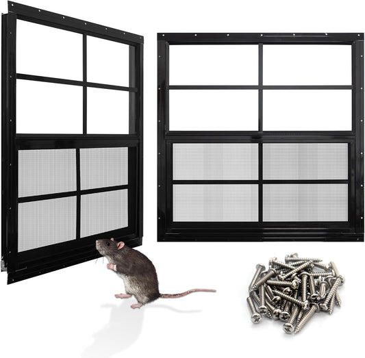 NeatiEase Upgraded Shed Windows 2 Pack, 36" x 36" Windows with Tempered Glass and Stainless Steel Screen for Shed, Chicken Coop, Playhouse, Household, Garage(Black)